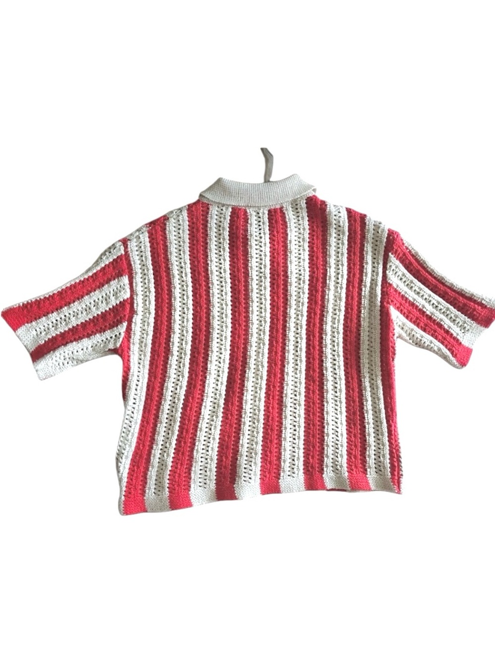 ASOS Red and Cream Striped Crochet Button-Up Cardigan - Picture 3 of 4